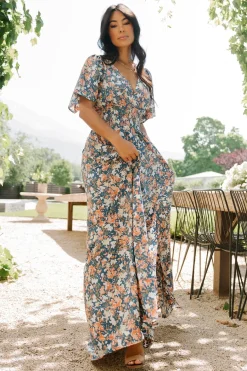 Hot Baltic Born Verona Smocked Maxi Dress | Blue Floral BlueFloral