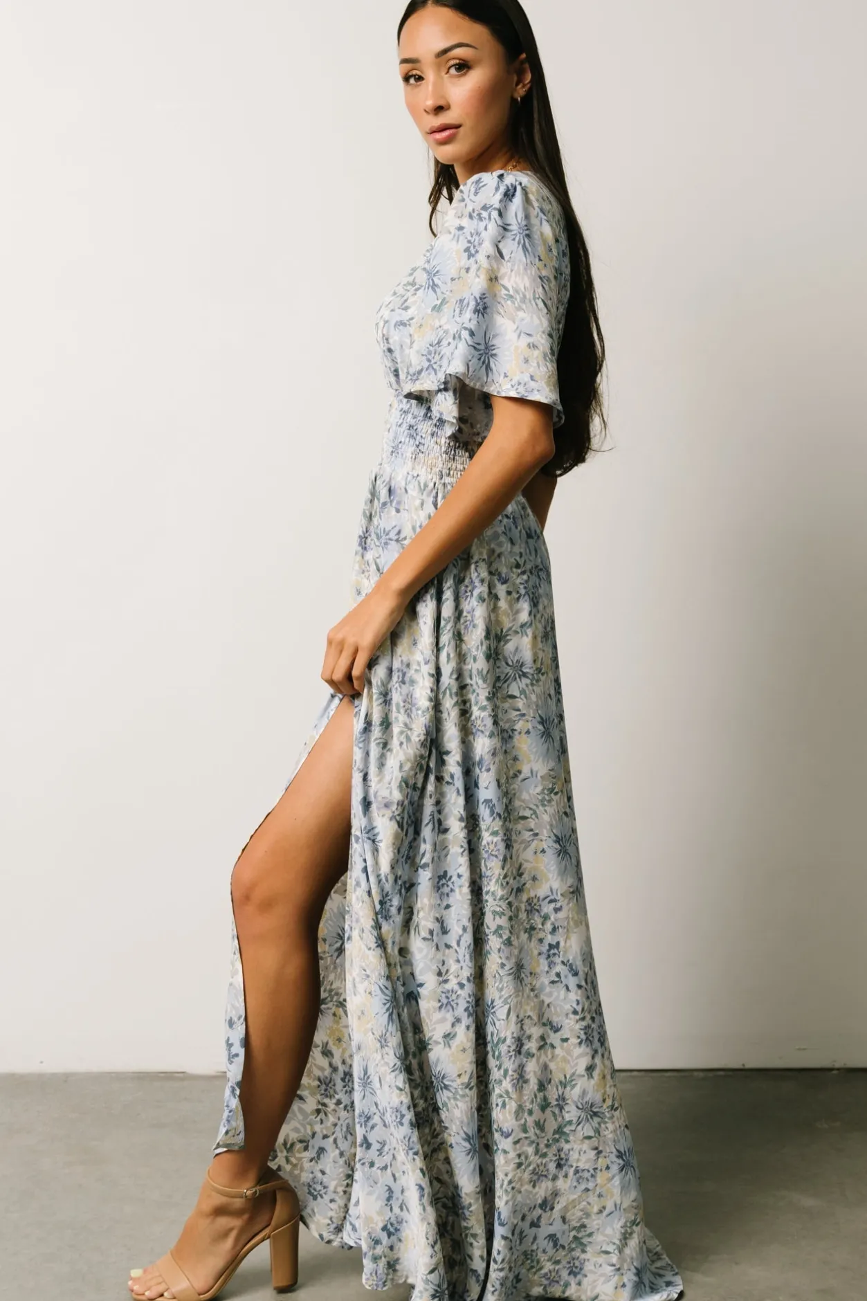 Online Baltic Born Verona Smocked Maxi Dress | White + Blue Print White+BluePrint