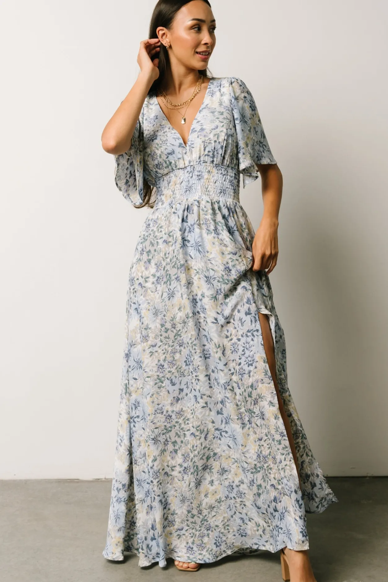 Online Baltic Born Verona Smocked Maxi Dress | White + Blue Print White+BluePrint