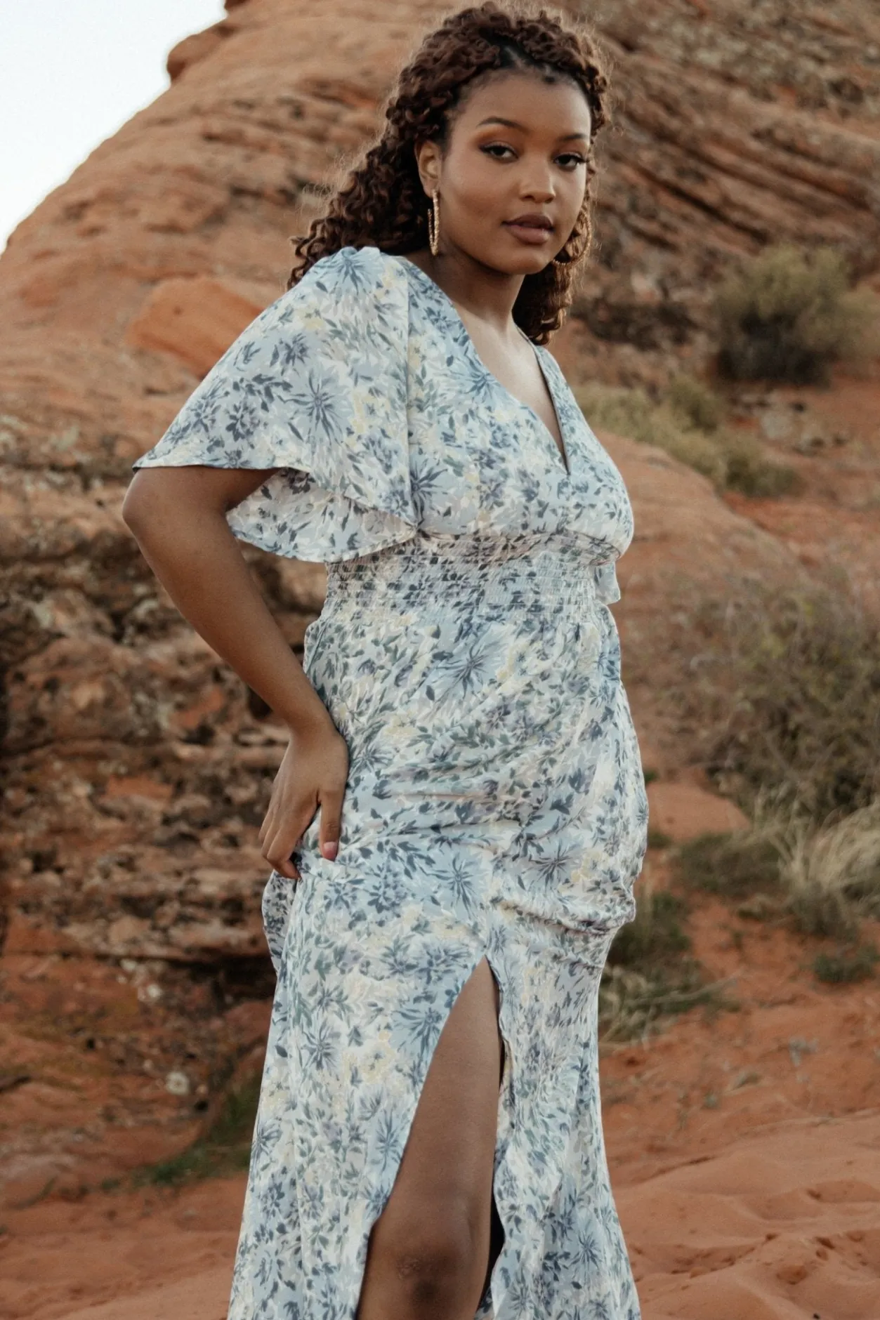 Online Baltic Born Verona Smocked Maxi Dress | White + Blue Print White+BluePrint