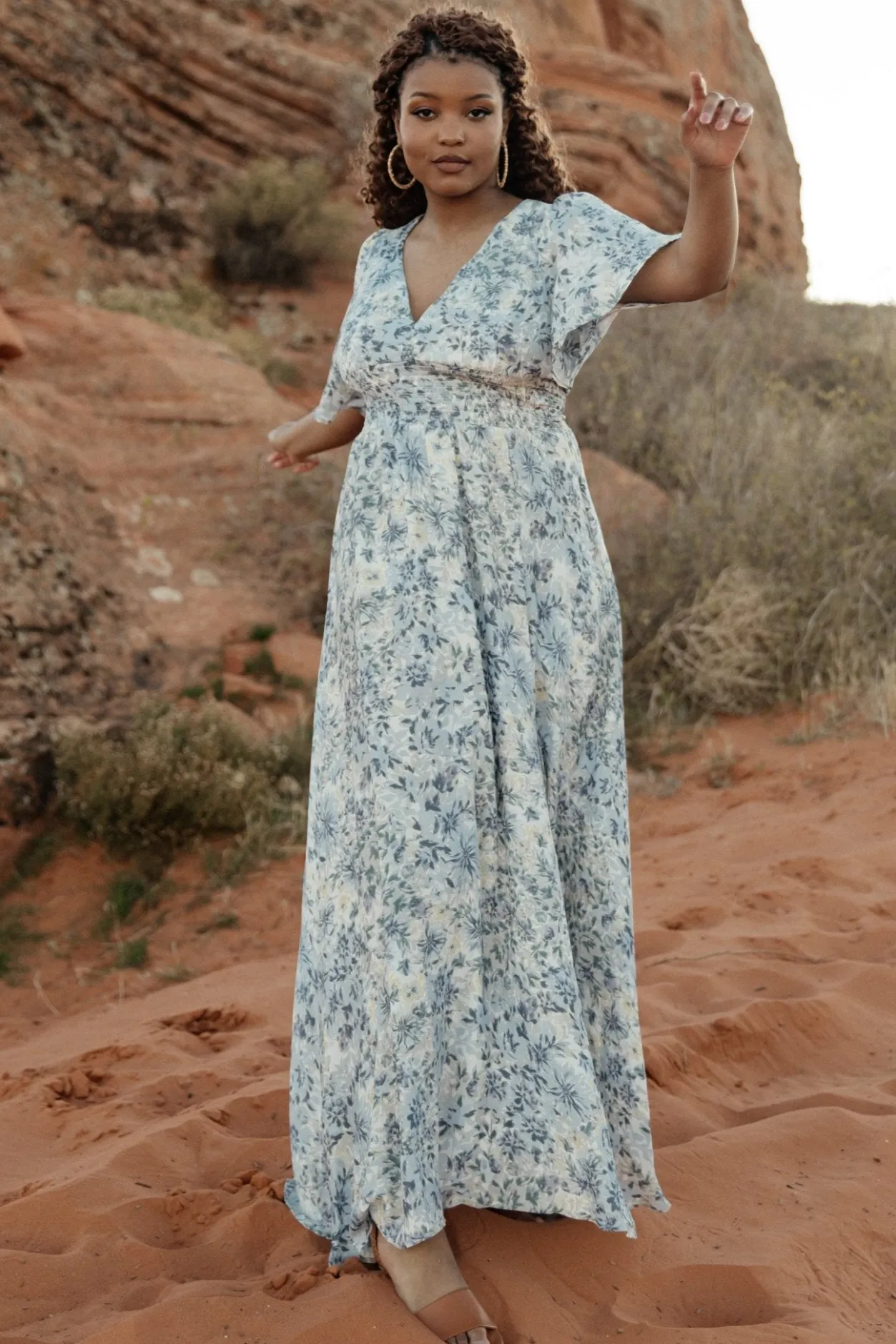 Online Baltic Born Verona Smocked Maxi Dress | White + Blue Print White+BluePrint