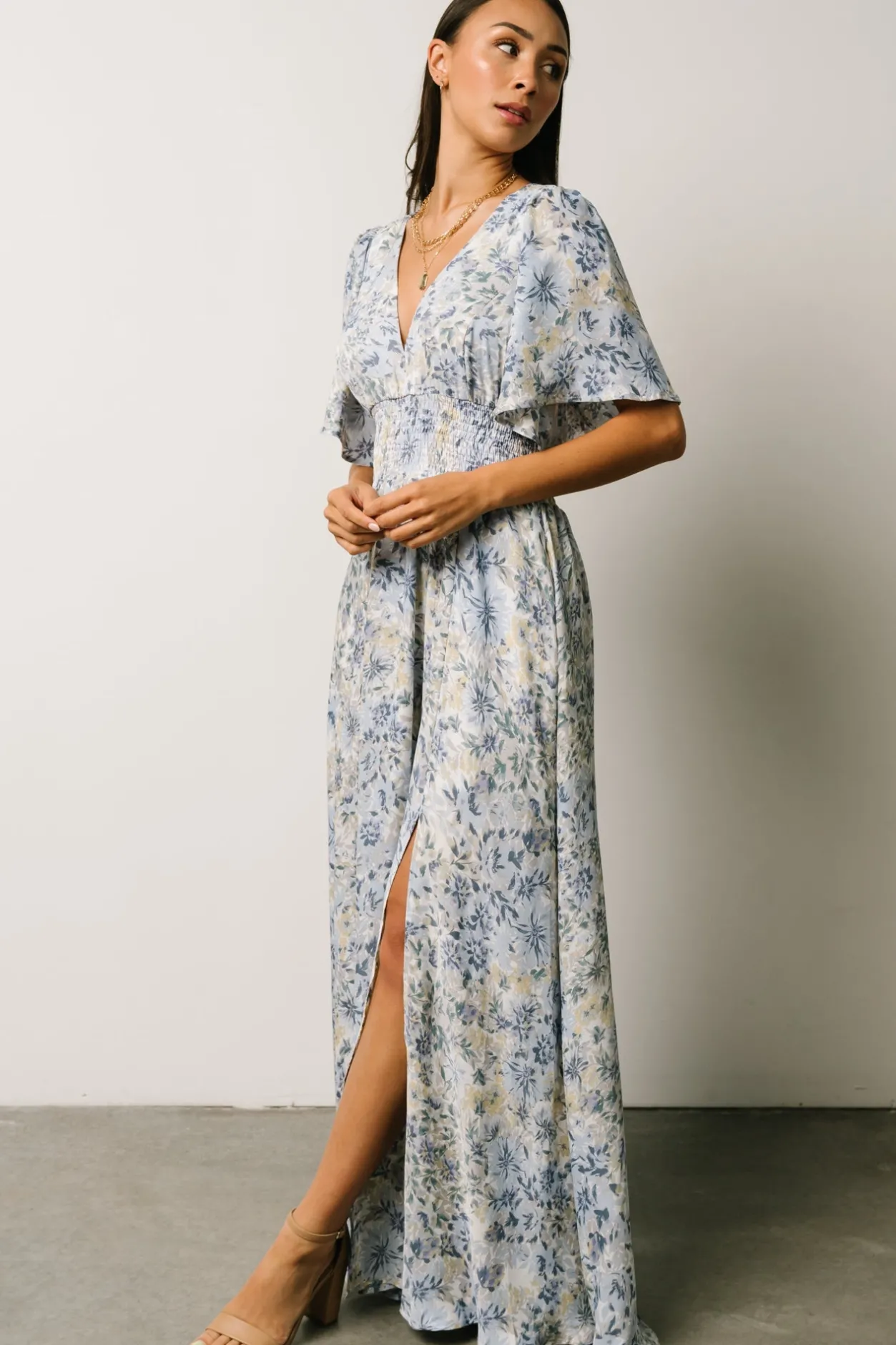 Online Baltic Born Verona Smocked Maxi Dress | White + Blue Print White+BluePrint