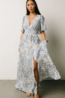 Online Baltic Born Verona Smocked Maxi Dress | White + Blue Print White+BluePrint