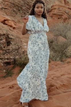 Online Baltic Born Verona Smocked Maxi Dress | White + Blue Print White+BluePrint