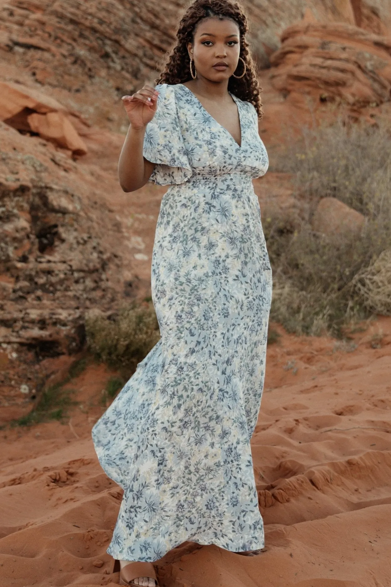 Online Baltic Born Verona Smocked Maxi Dress | White + Blue Print White+BluePrint