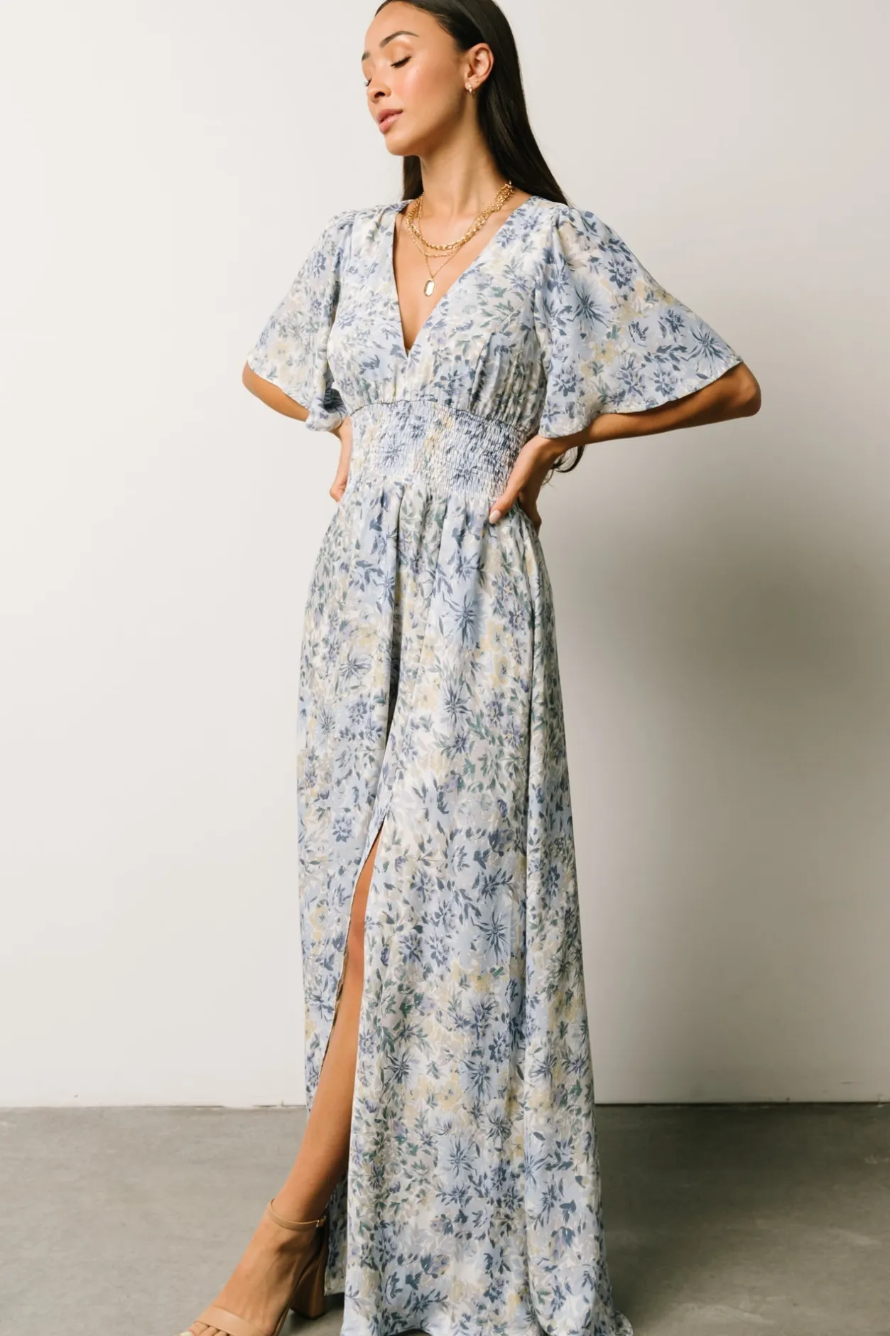 Online Baltic Born Verona Smocked Maxi Dress | White + Blue Print White+BluePrint