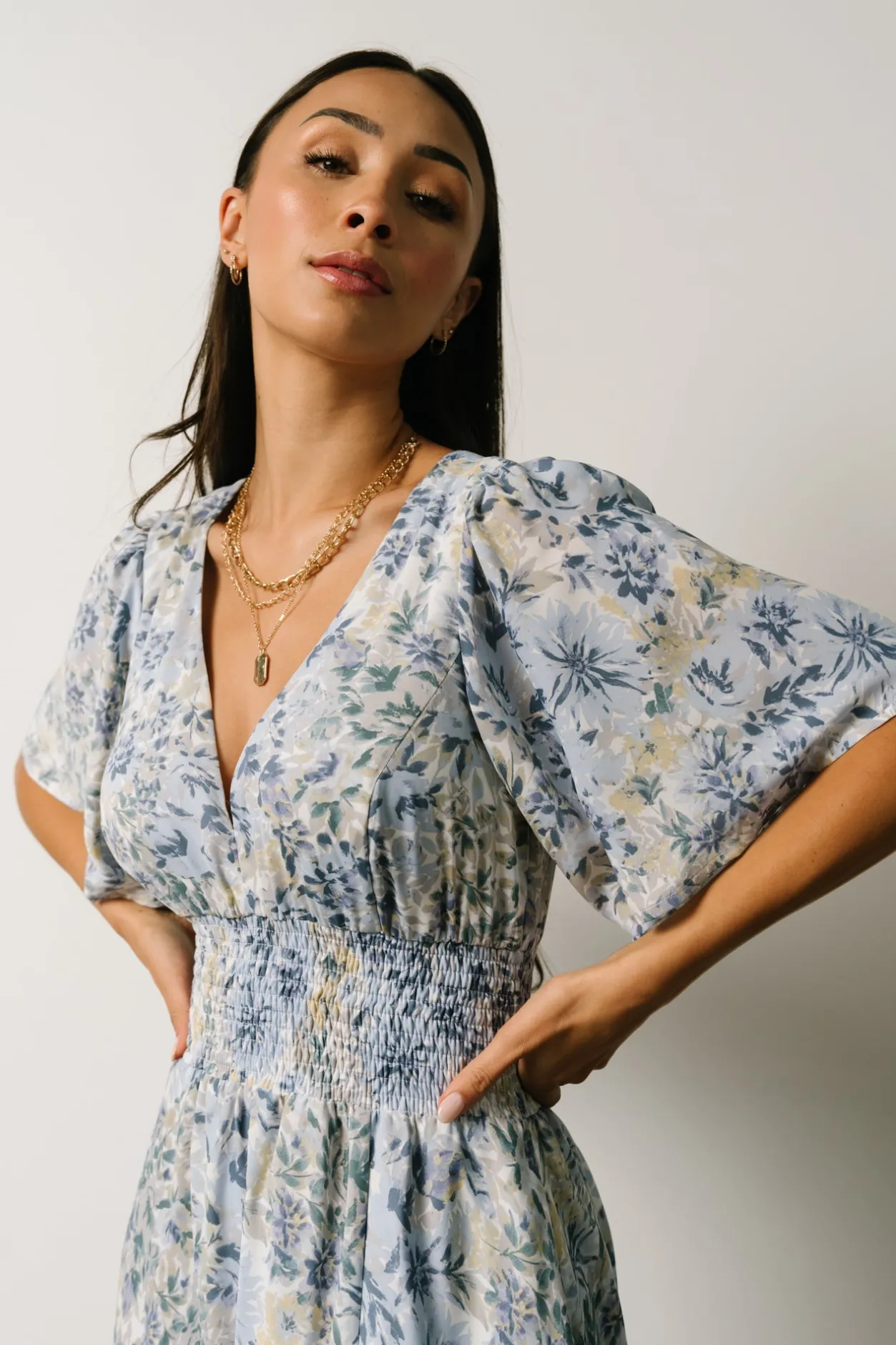 Online Baltic Born Verona Smocked Maxi Dress | White + Blue Print White+BluePrint
