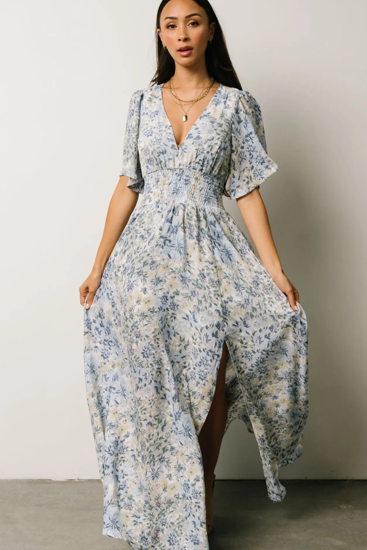 Online Baltic Born Verona Smocked Maxi Dress | White + Blue Print White+BluePrint