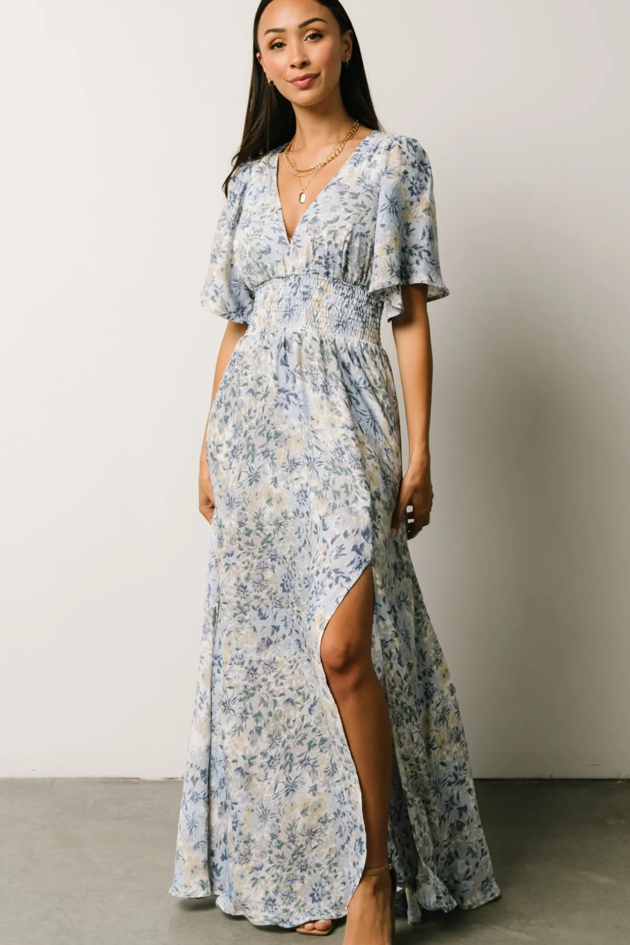 Online Baltic Born Verona Smocked Maxi Dress | White + Blue Print White+BluePrint