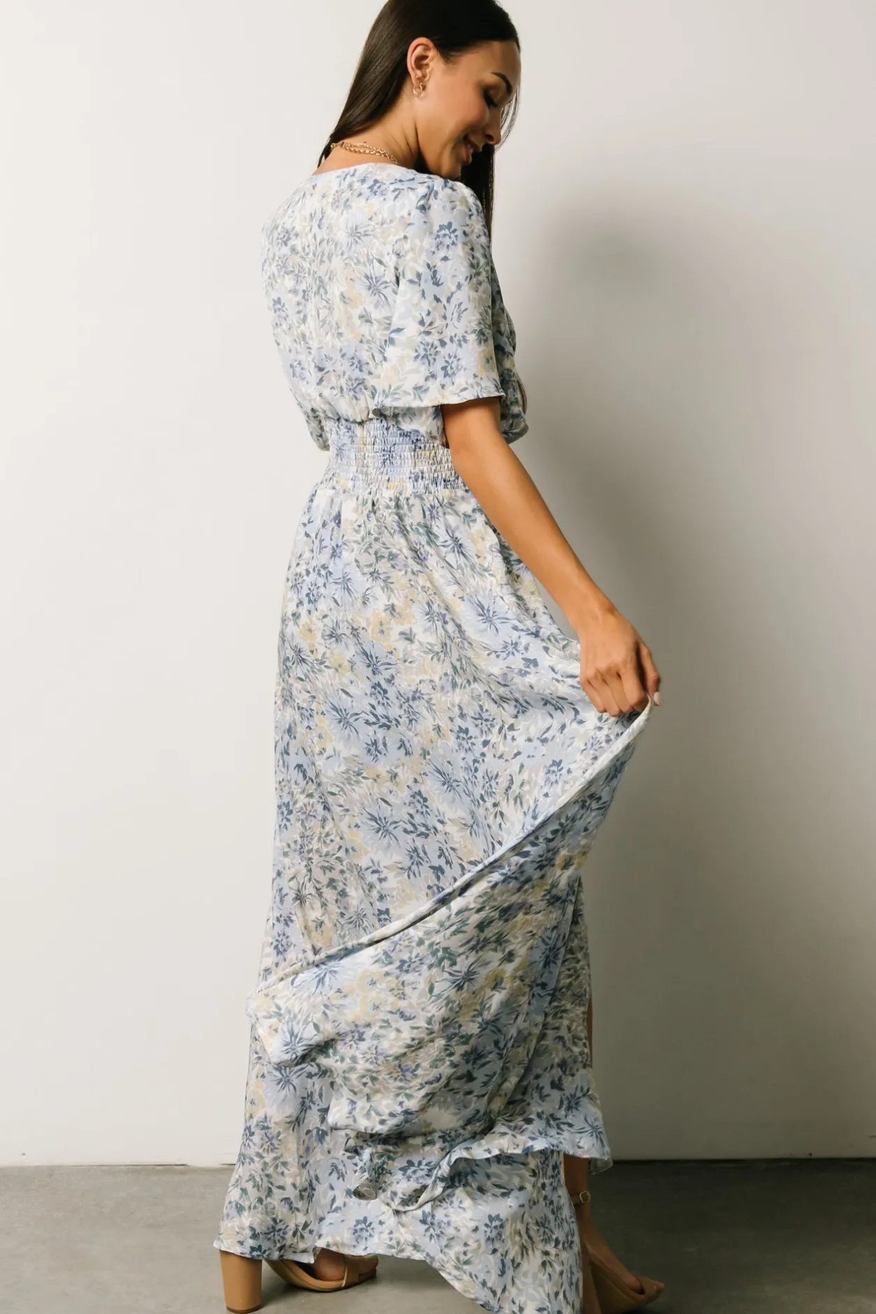 Online Baltic Born Verona Smocked Maxi Dress | White + Blue Print White+BluePrint