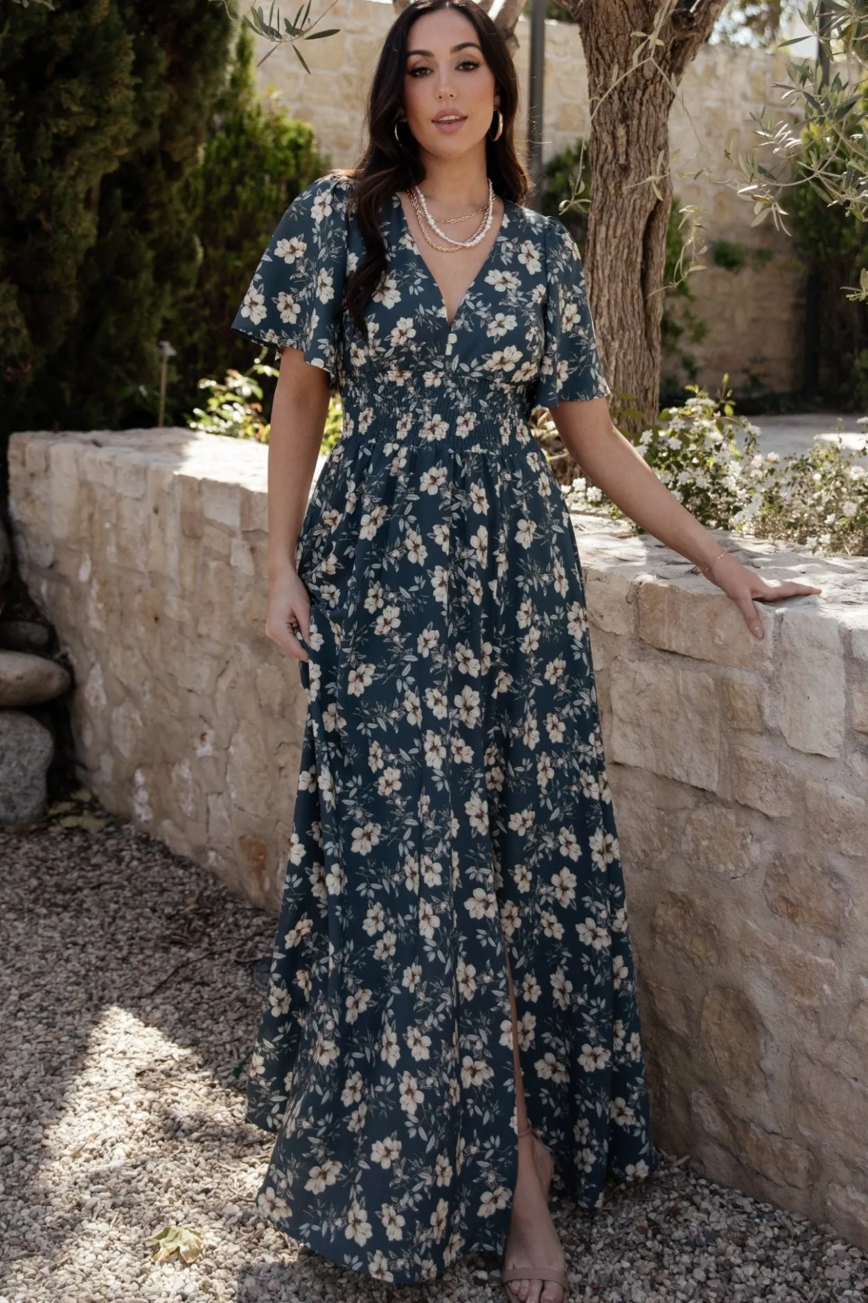 Outlet Baltic Born Verona Smocked Maxi Dress | Slate Floral SlateFloral
