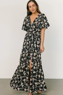 Fashion Baltic Born Verona Smocked Maxi Dress | Black Floral BlackFloral
