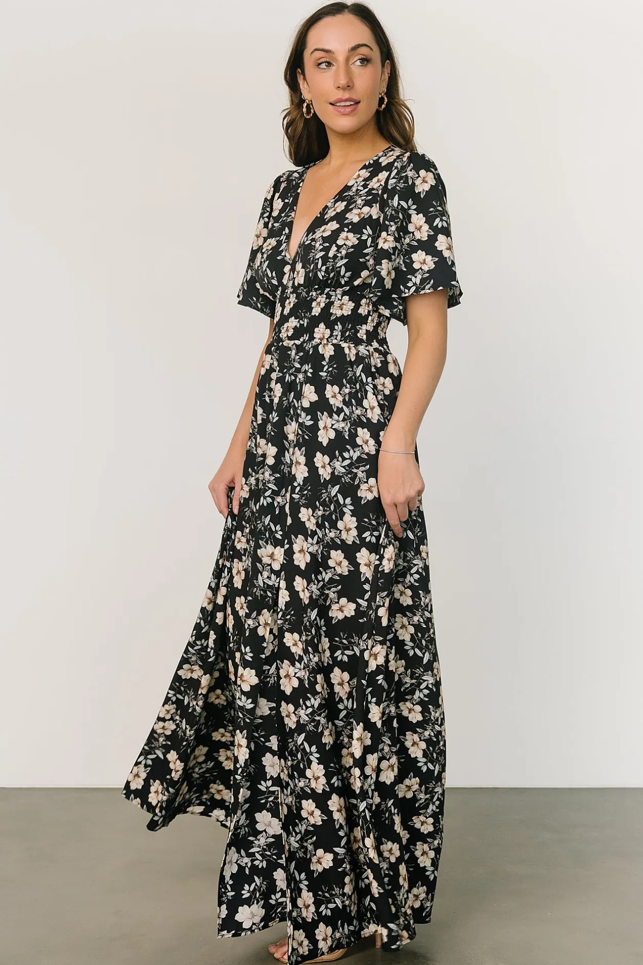 Fashion Baltic Born Verona Smocked Maxi Dress | Black Floral BlackFloral
