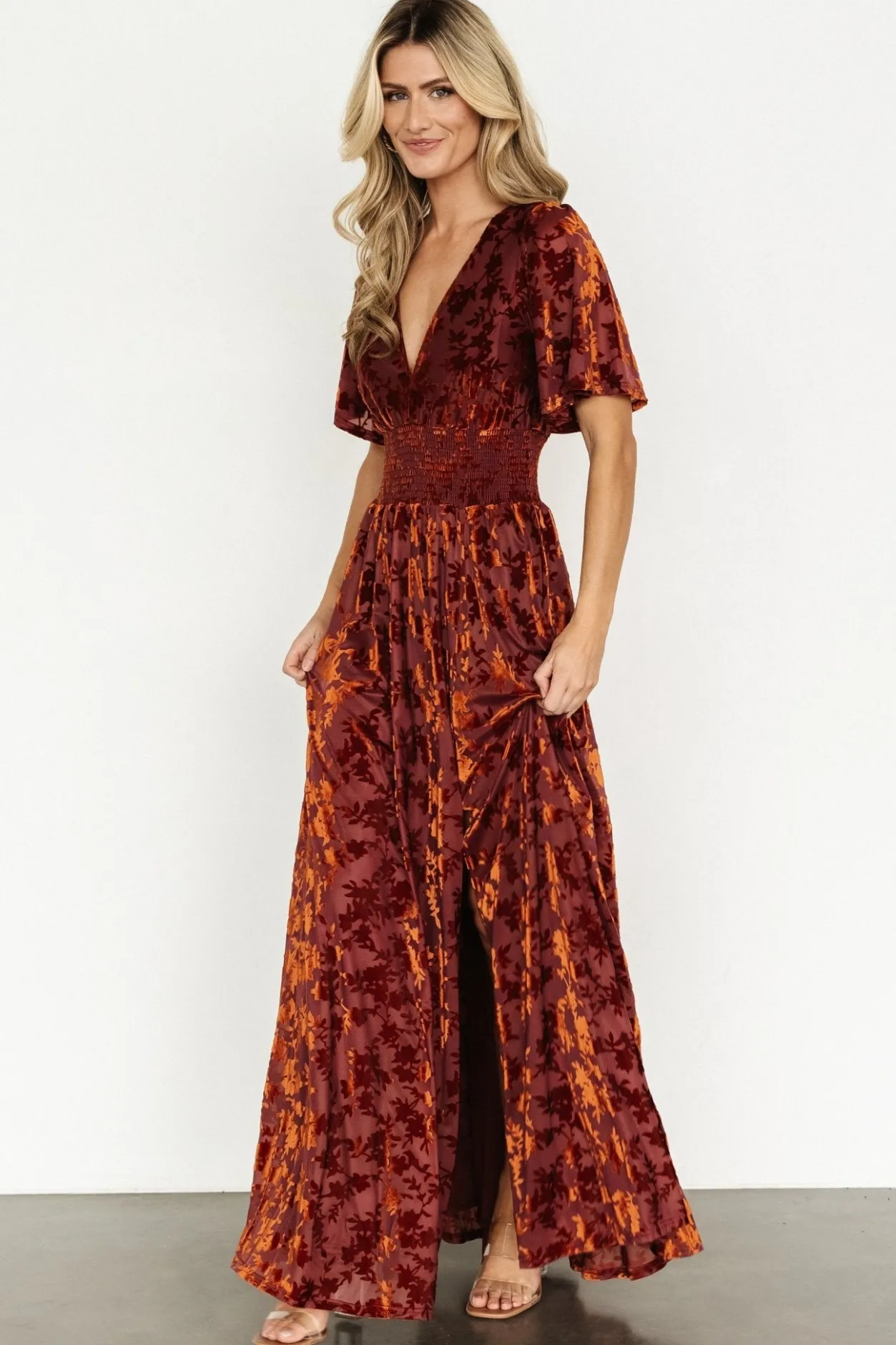 Hot Baltic Born Veronica Velvet Maxi Dress | Rust