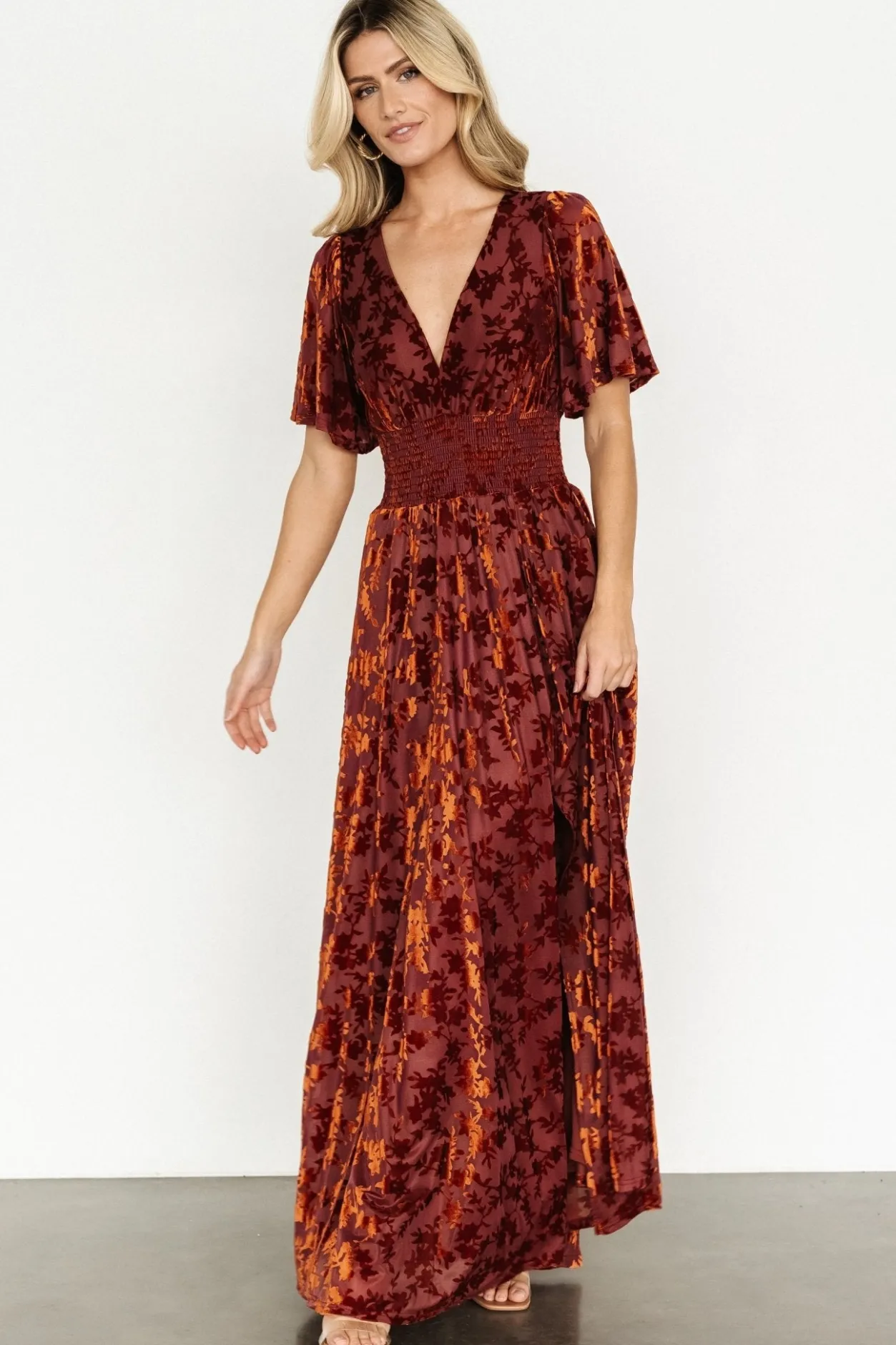 Hot Baltic Born Veronica Velvet Maxi Dress | Rust