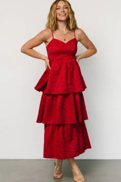 Fashion Baltic Born Violetta Embossed Tiered Dress | Deep Red DeepRed