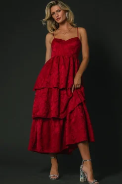 Fashion Baltic Born Violetta Embossed Tiered Dress | Deep Red DeepRed
