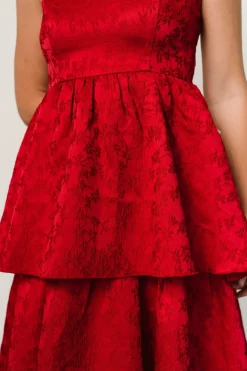 Fashion Baltic Born Violetta Embossed Tiered Dress | Deep Red DeepRed