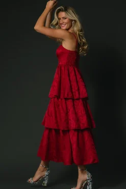 Fashion Baltic Born Violetta Embossed Tiered Dress | Deep Red DeepRed