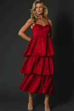 Fashion Baltic Born Violetta Embossed Tiered Dress | Deep Red DeepRed