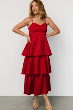Fashion Baltic Born Violetta Embossed Tiered Dress | Deep Red DeepRed