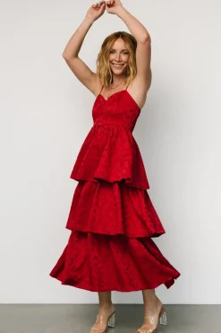 Fashion Baltic Born Violetta Embossed Tiered Dress | Deep Red DeepRed