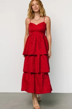 Fashion Baltic Born Violetta Embossed Tiered Dress | Deep Red DeepRed