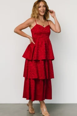 Fashion Baltic Born Violetta Embossed Tiered Dress | Deep Red DeepRed