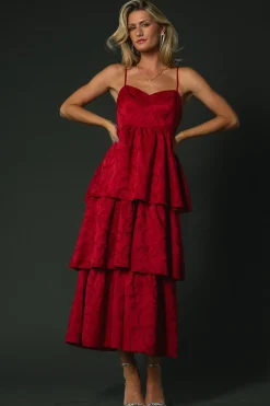 Fashion Baltic Born Violetta Embossed Tiered Dress | Deep Red DeepRed