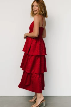 Fashion Baltic Born Violetta Embossed Tiered Dress | Deep Red DeepRed