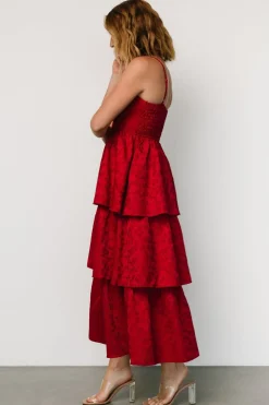 Fashion Baltic Born Violetta Embossed Tiered Dress | Deep Red DeepRed
