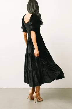 Hot Baltic Born Vivaldi Smocked Velvet Midi Dress | Black