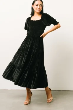 Hot Baltic Born Vivaldi Smocked Velvet Midi Dress | Black