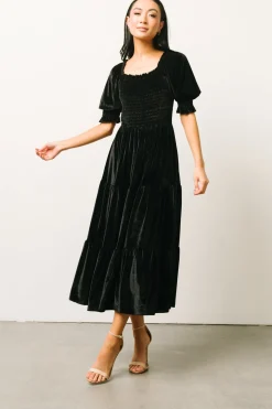 Hot Baltic Born Vivaldi Smocked Velvet Midi Dress | Black