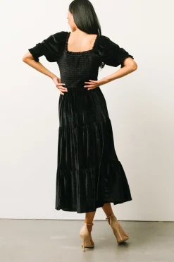 Hot Baltic Born Vivaldi Smocked Velvet Midi Dress | Black