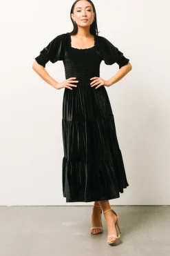 Hot Baltic Born Vivaldi Smocked Velvet Midi Dress | Black