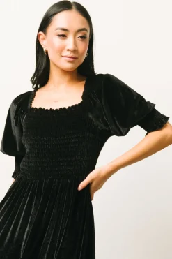 Hot Baltic Born Vivaldi Smocked Velvet Midi Dress | Black