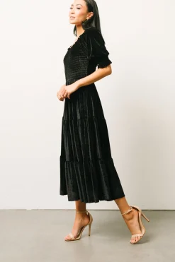 Hot Baltic Born Vivaldi Smocked Velvet Midi Dress | Black