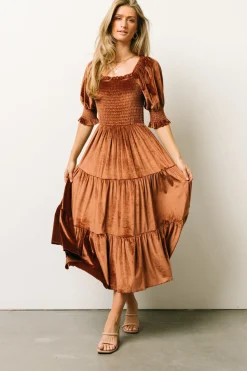 Discount Baltic Born Vivaldi Smocked Velvet Midi Dress | Bronze