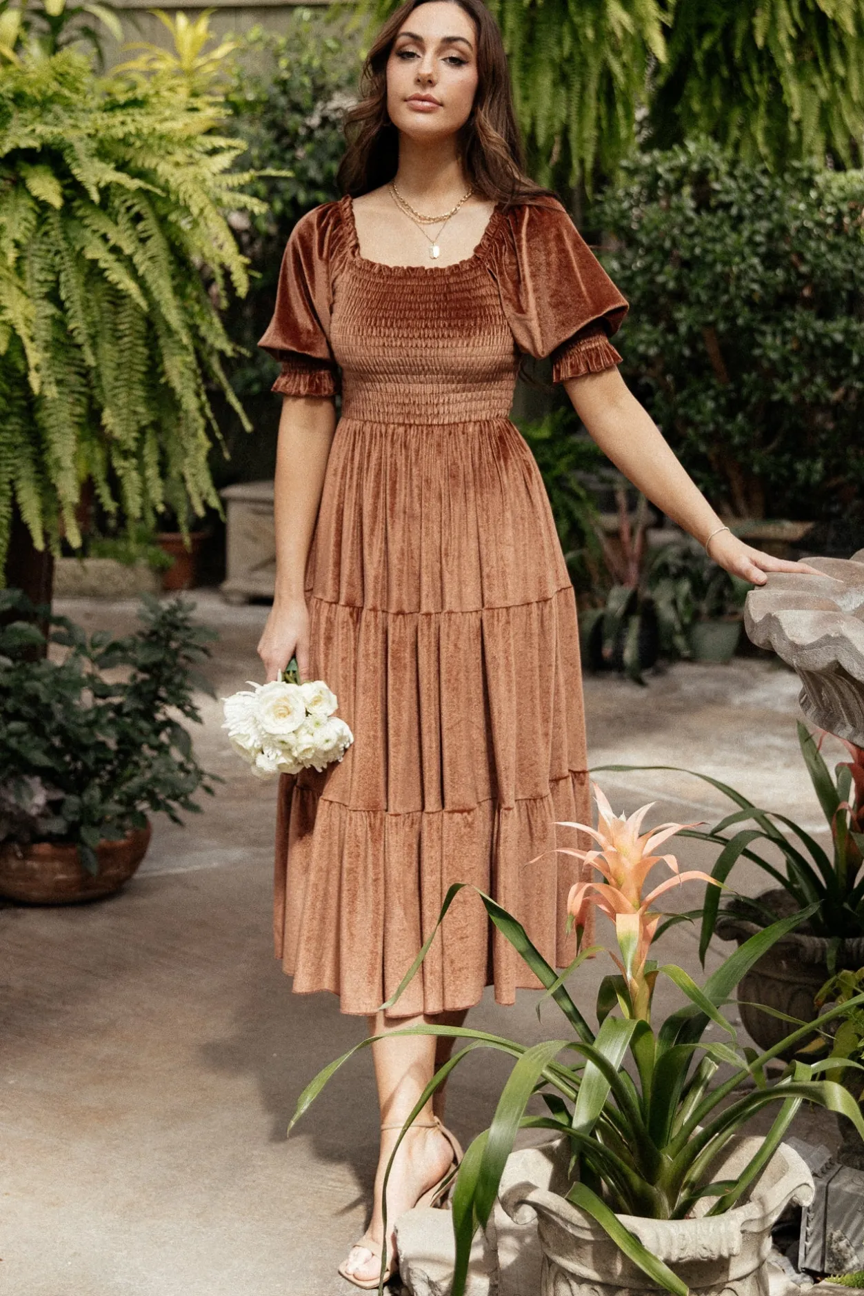 Discount Baltic Born Vivaldi Smocked Velvet Midi Dress | Bronze