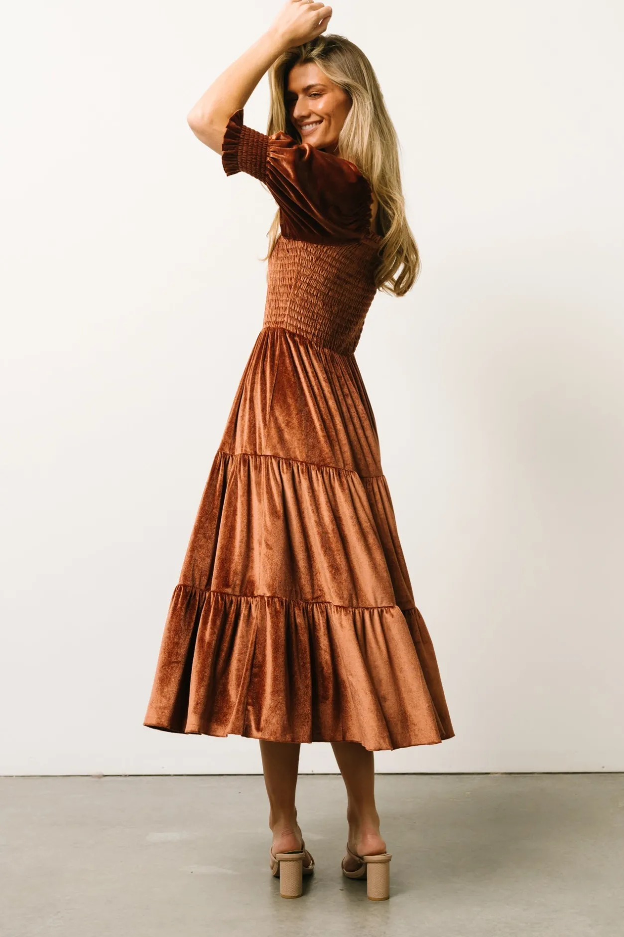 Discount Baltic Born Vivaldi Smocked Velvet Midi Dress | Bronze