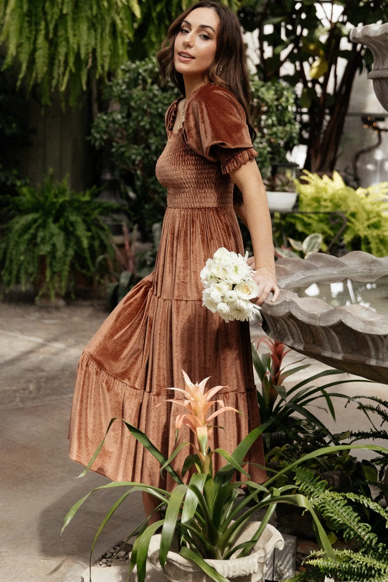Discount Baltic Born Vivaldi Smocked Velvet Midi Dress | Bronze