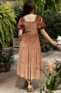 Discount Baltic Born Vivaldi Smocked Velvet Midi Dress | Bronze