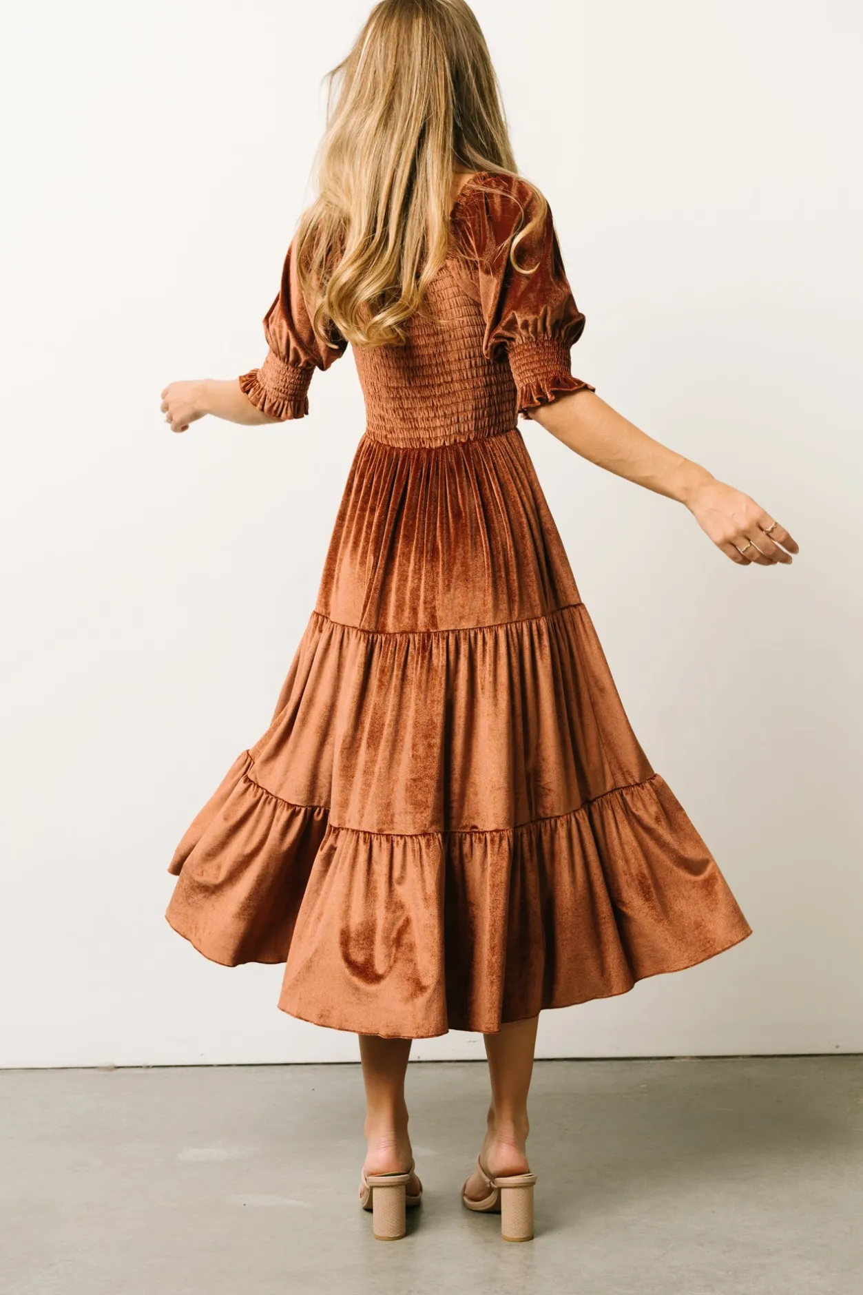 Discount Baltic Born Vivaldi Smocked Velvet Midi Dress | Bronze