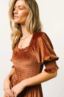 Discount Baltic Born Vivaldi Smocked Velvet Midi Dress | Bronze
