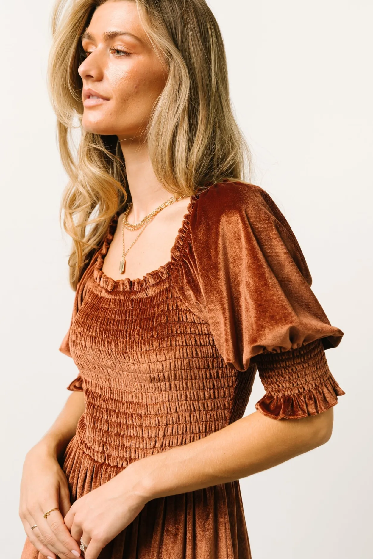 Discount Baltic Born Vivaldi Smocked Velvet Midi Dress | Bronze