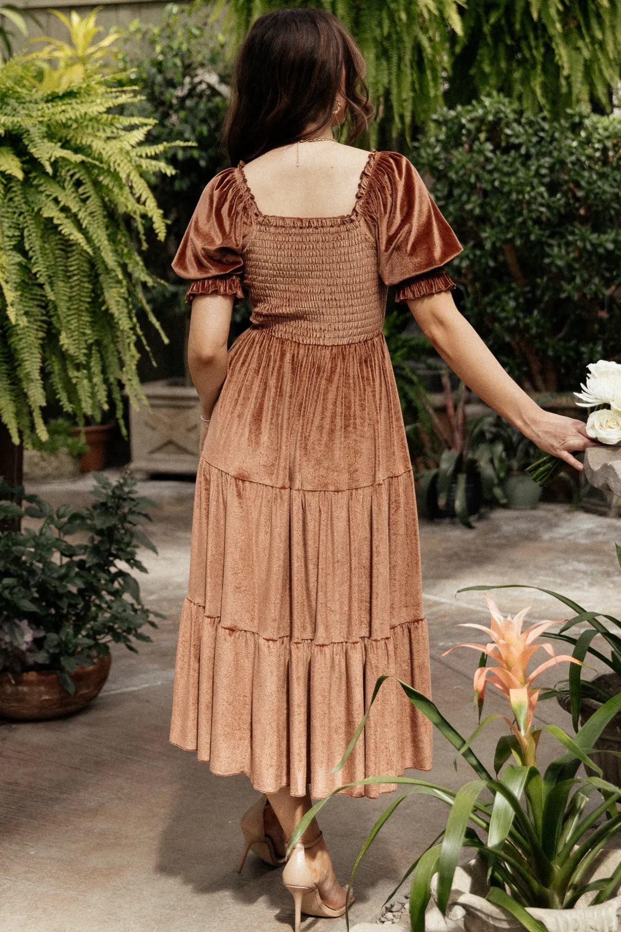 Discount Baltic Born Vivaldi Smocked Velvet Midi Dress | Bronze