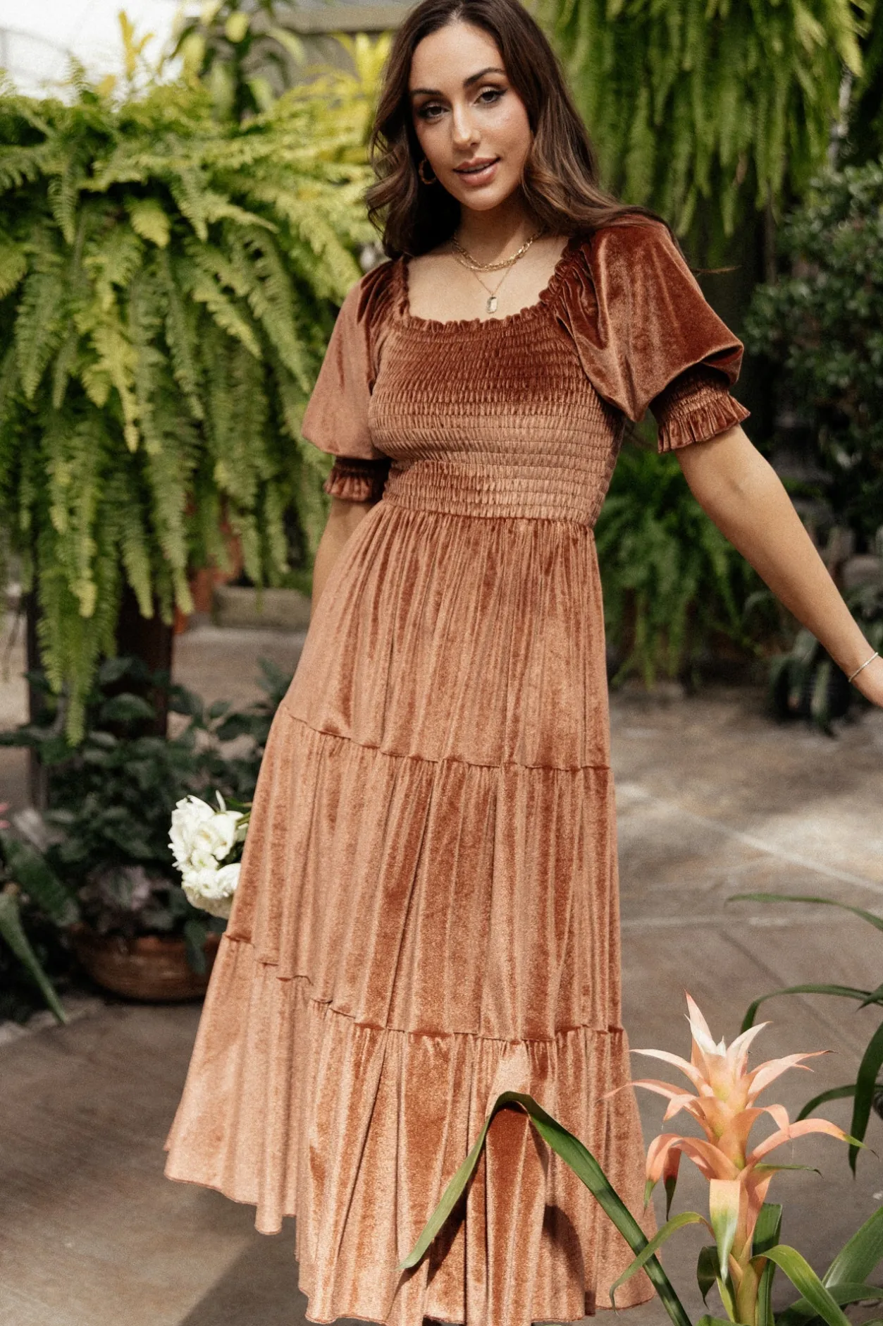 Discount Baltic Born Vivaldi Smocked Velvet Midi Dress | Bronze