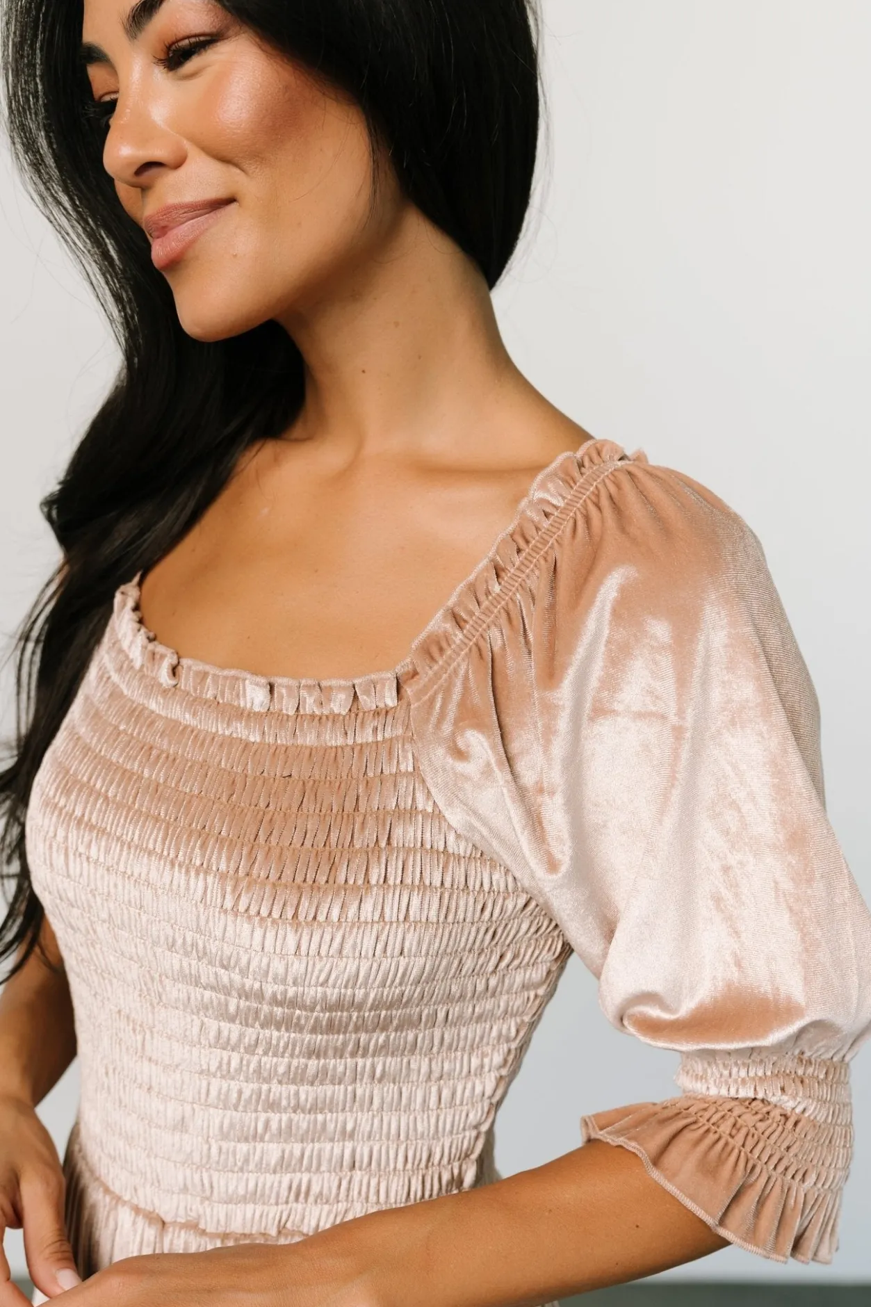 New Baltic Born Vivaldi Smocked Velvet Midi Dress | Champagne