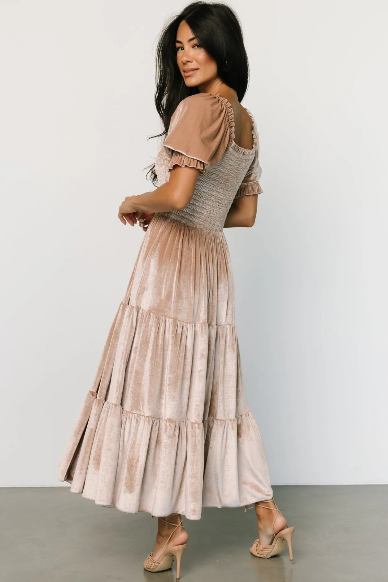 New Baltic Born Vivaldi Smocked Velvet Midi Dress | Champagne